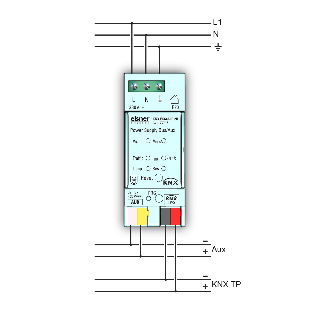 Elsner KNX PS640-IP 2U, 640 mA Power Supply with Diagnostics