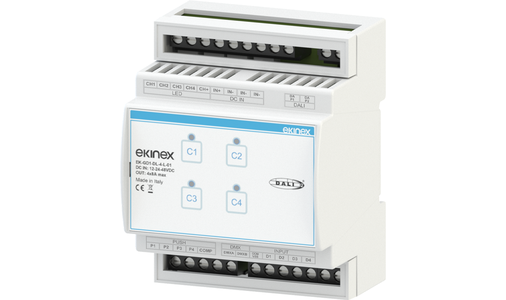 DALI-2 dimmer 12/48 Vdc 4-channel multifunction - Ekinex