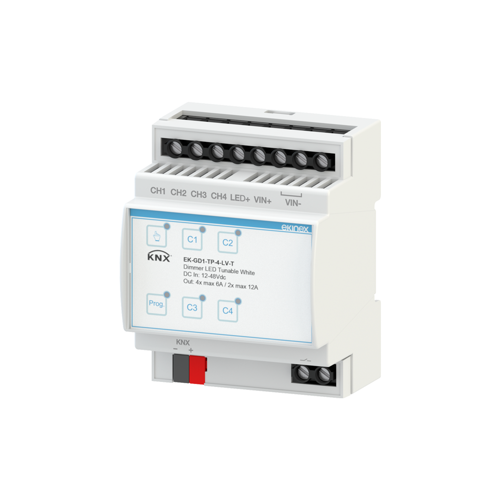 KNX dimmer 12/48 Vdc 4 monochromatic channels / 2 TW channels - Ekinex