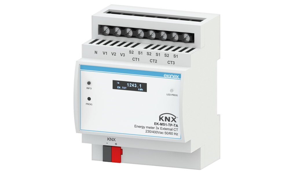 KNX three-phase secondary electricity meter for ext. TAs - Ekinex