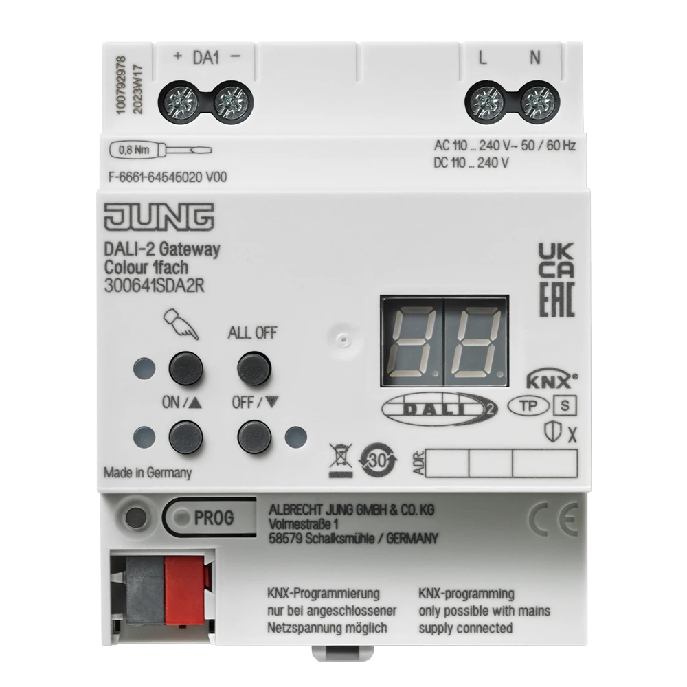 KNX DALI-2 gateway Colour 1-gang, rail mounting device, 4 rail units