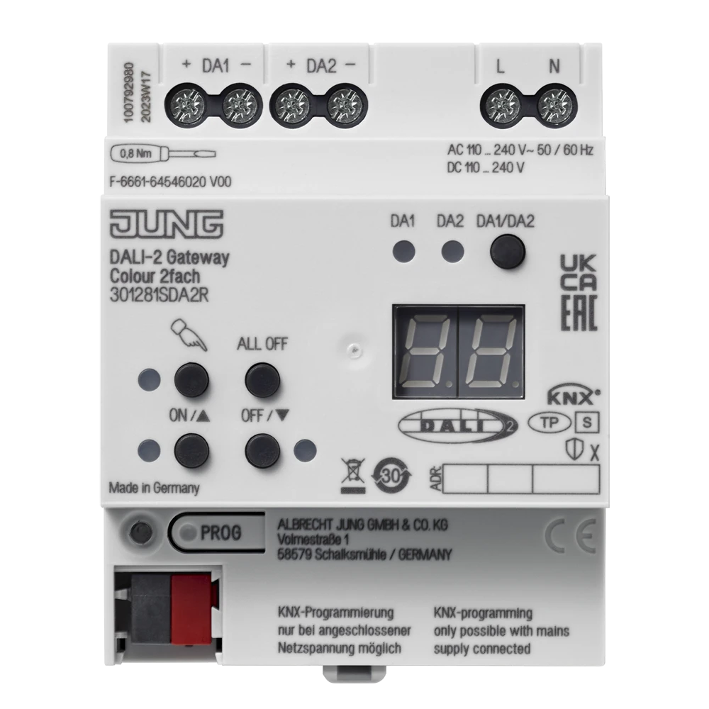 KNX DALI-2 gateway Colour 2-gang, rail mounting device, 4 rail units