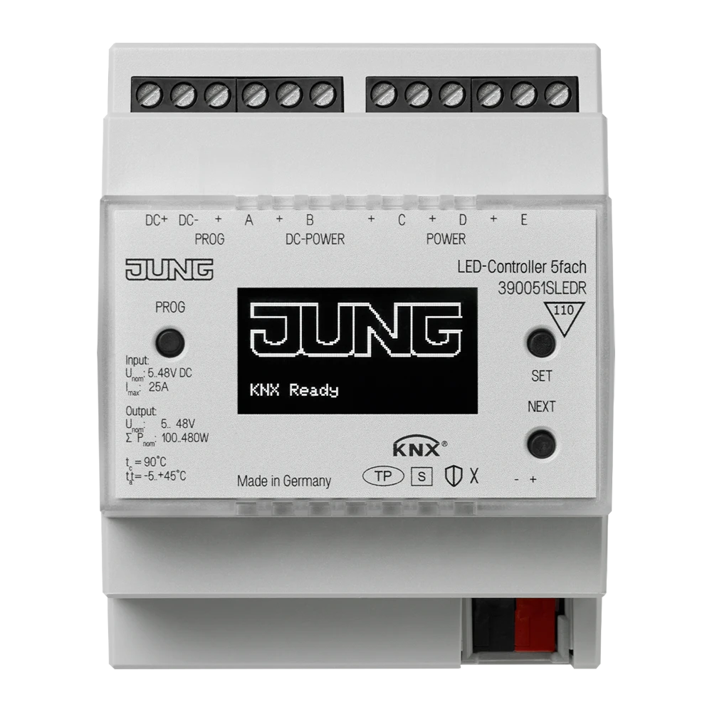 KNX LED controller 5-gang, rail mounting device, 4 rail units