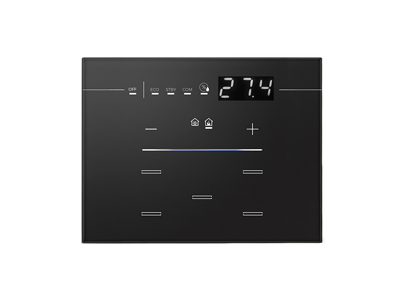 Finished look with a 9025 3-module thermostat glass front, matte black (glass sold separately)