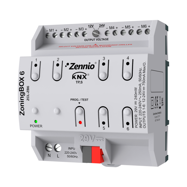 ZoningBOX 6. Zoning ducted air-conditioning actuator for up to 6 zones by Zennio