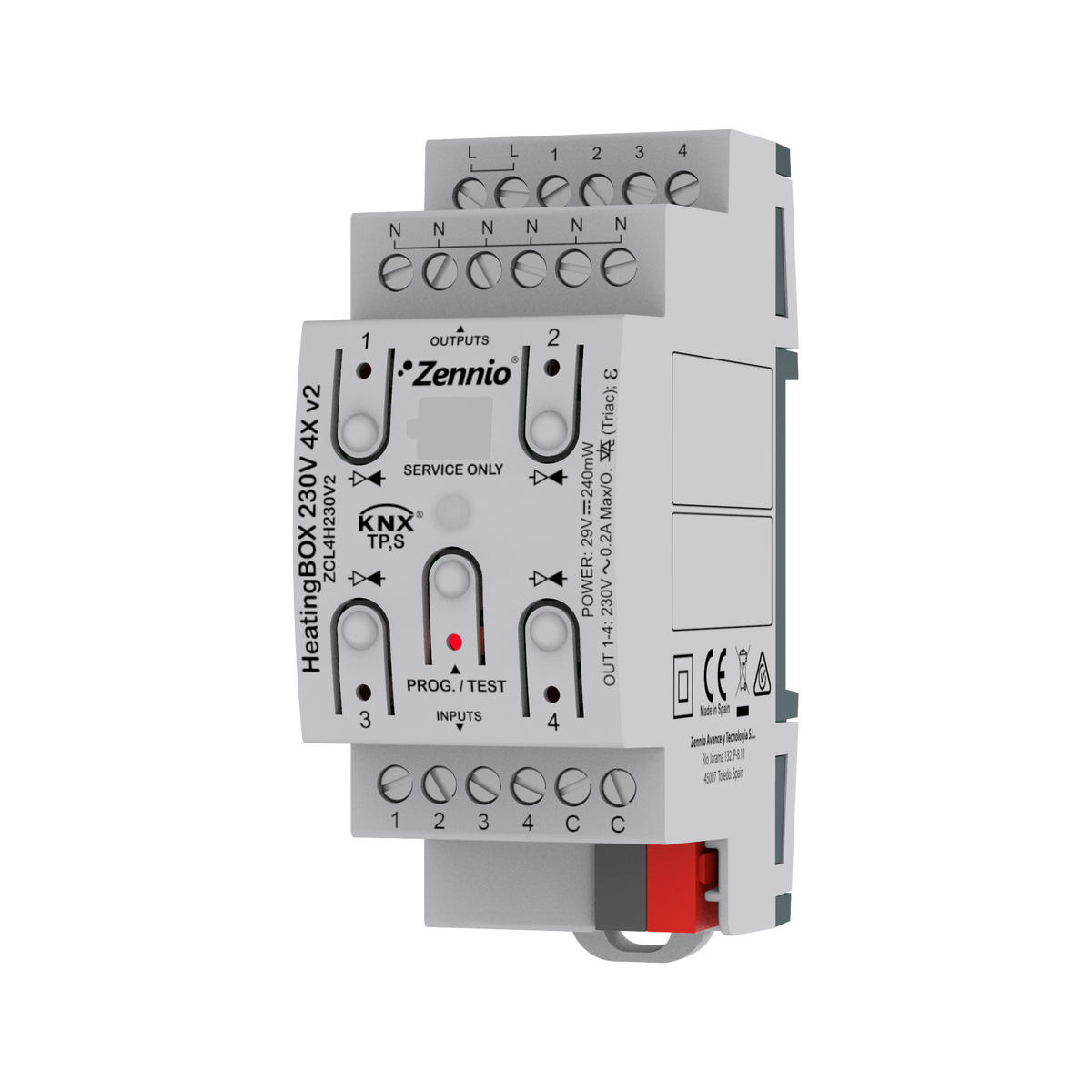HeatingBOX 230V 4X v2. Heating actuator for up to 4 outputs 230VAC and 4 inputs by Zennio