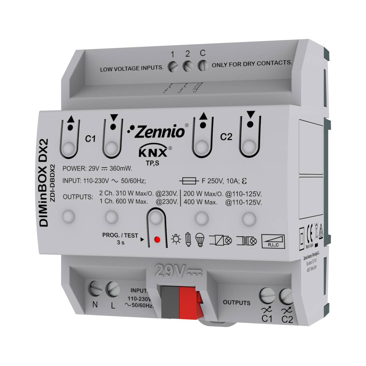 DIMinBOX DX2. Universal dimmer actuator. 2 channels x 310W or 1 channel x 600W by Zennio