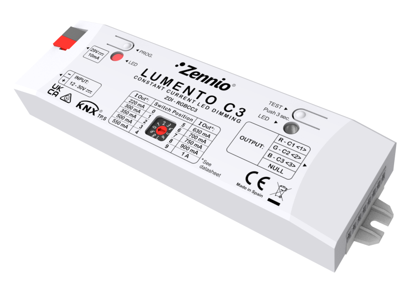 Lumento C3. 3-channel constant current PWM dimmer for DC LED loads by Zennio