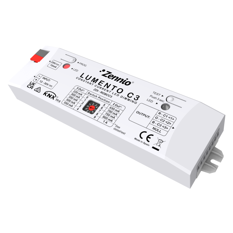 Lumento C3. 3-channel constant current PWM dimmer for DC LED loads by Zennio