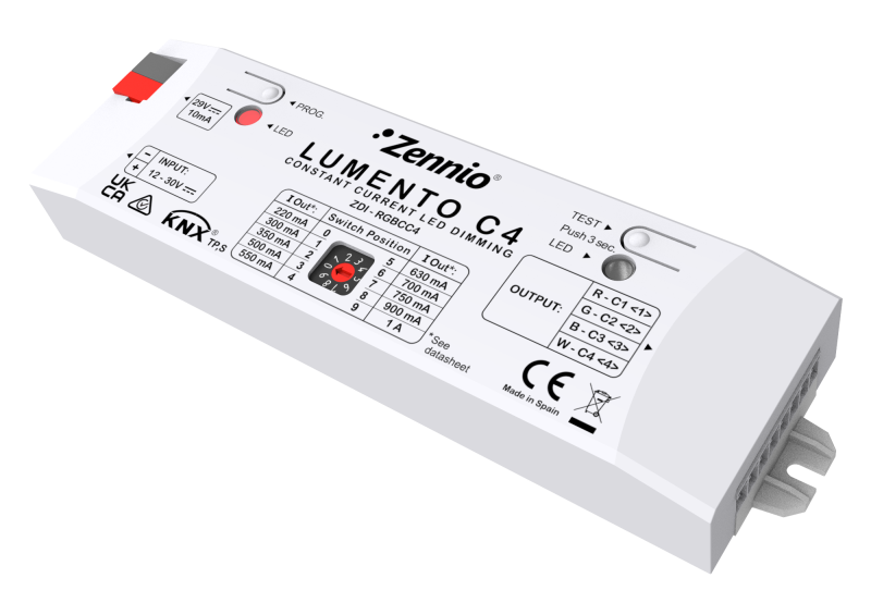 Lumento C4. 4-channel constant current PWM dimmer for DC LED loads by Zennio