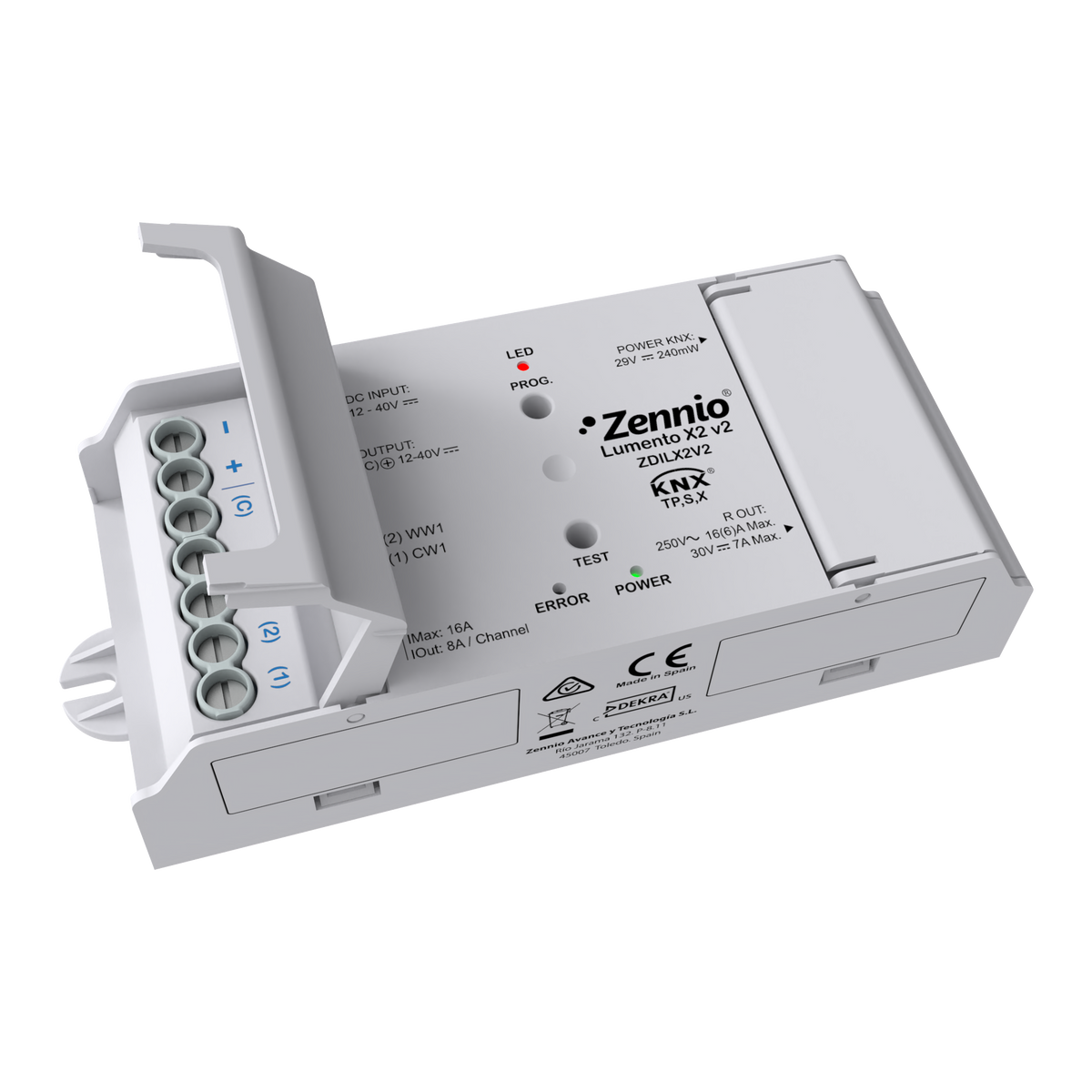 Lumento X2 v2. 2-channel constant voltage PWM dimmer for DC LED loads. by Zennio