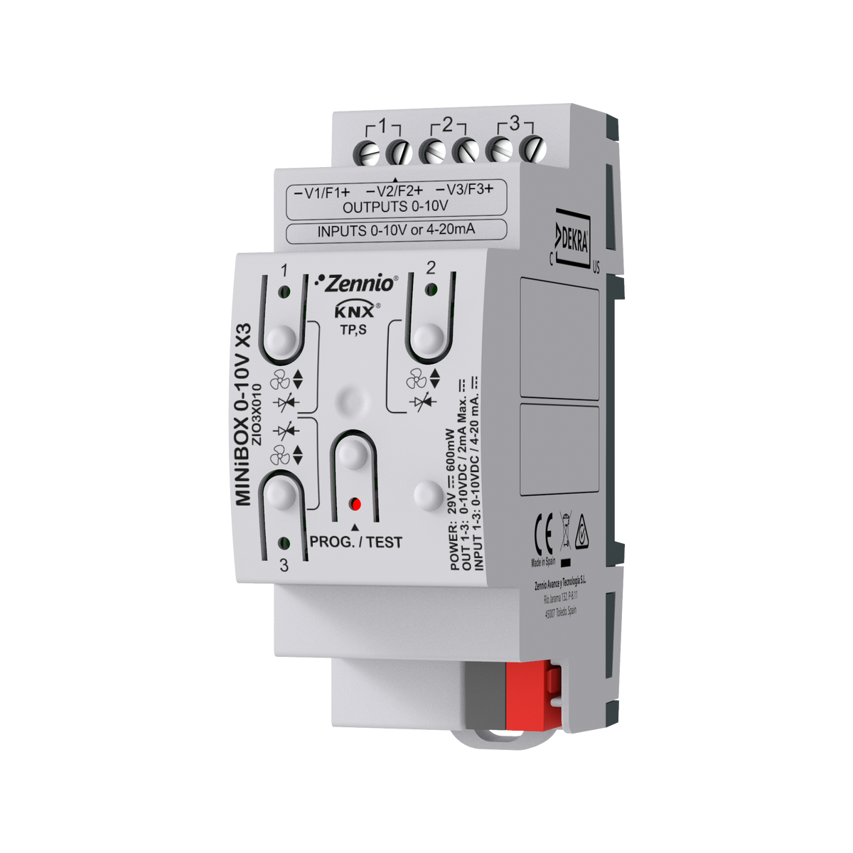 MINiBOX 0-10V X3. 3 fold 0-10V analog input/output multifunction module by Zennio