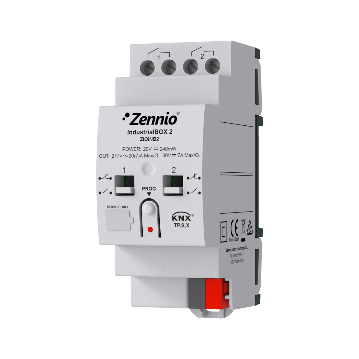 IndustrialBOX 2. Industrial actuator with 2 outputs (20 A - 200 µF), mechanical manual operation and KNX Secure by Zennio