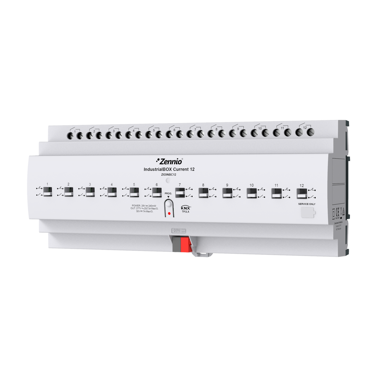 IndustrialBOX Current 12. Industrial actuator with 12 outputs (20 A - 200 µF), current measurement and KNX Secure by Zennio