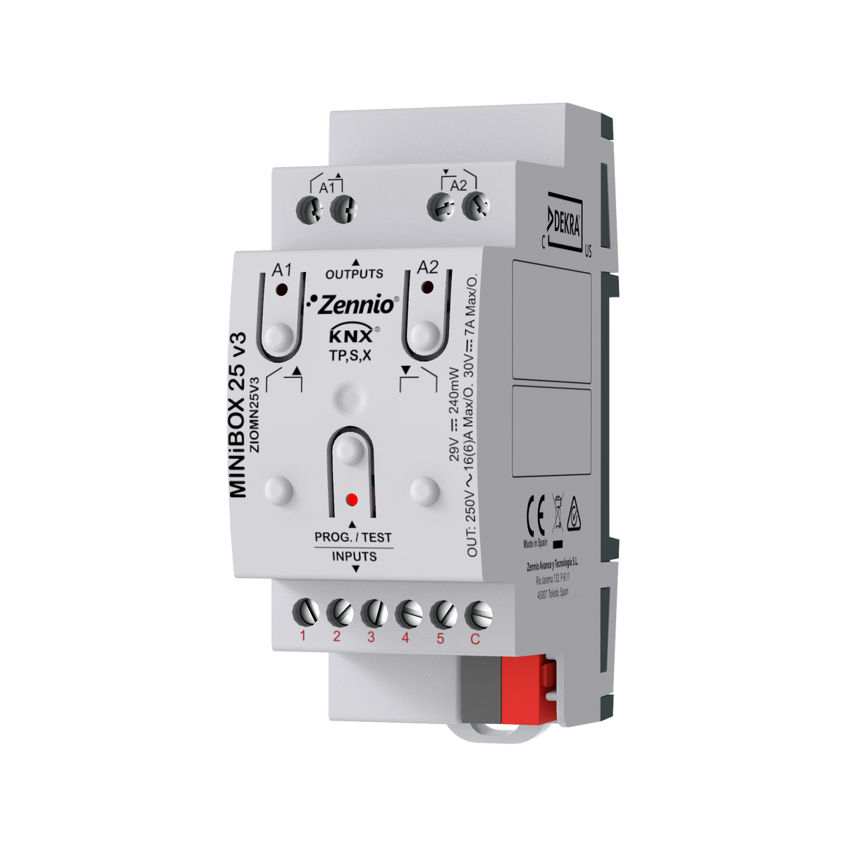 MINiBOX 25 v3. KNX multifunction actuator with KNX Secure - 2 outputs 16A / 5 inputs A/D by Zennio