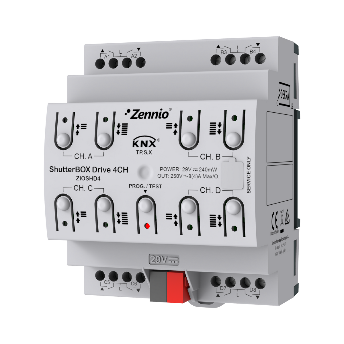ShutterBOX Drive 4CH. 4-channel shutter actuator with automatic travel time detection by Zennio