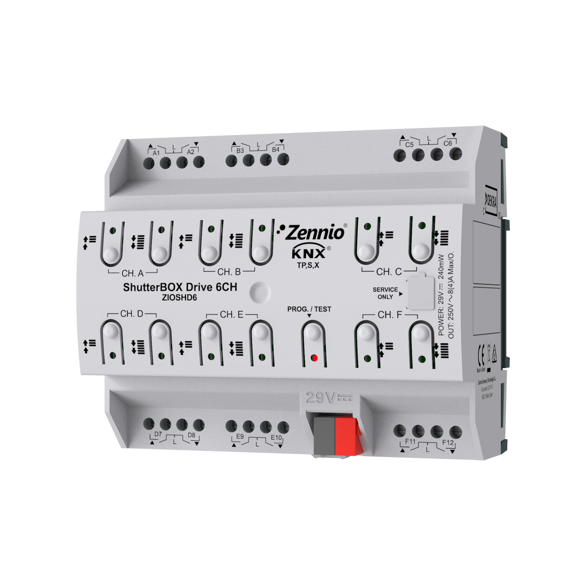 ShutterBOX Drive 6CH. 6-channel shutter actuator with automatic travel time detection and KNX Secure by Zennio