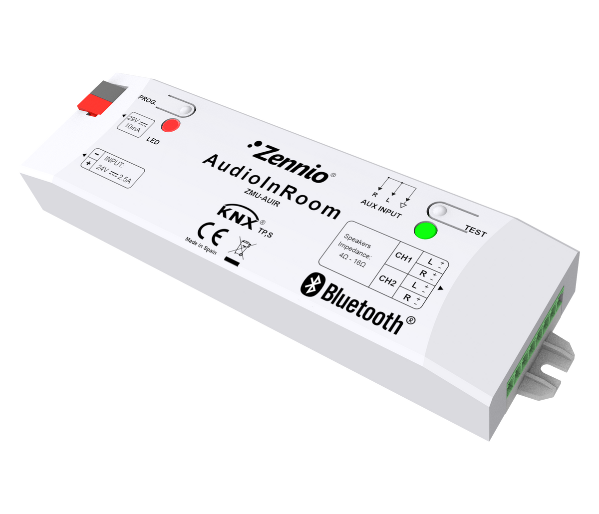 AudioinRoom. KNX controller for audio with Bluetooth and auxiliary input. 4 outputs x 10W by Zennio