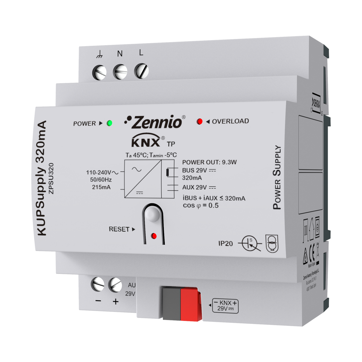KUPSupply 320mA. KNX Universal power supply 320mA plus 29VDC auxiliary power supply by Zennio
