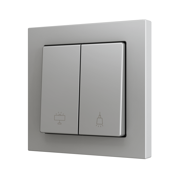 ZS55. Double Soft push button for 2 binary inputs 55x55 mm - Silver - Custom. Minimum 100 units per design by Zennio