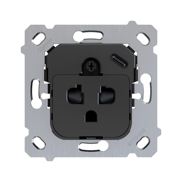 ZS55/ZS70. Euro-American socket insert with USB C - without safety shutter (without cover) by Zennio