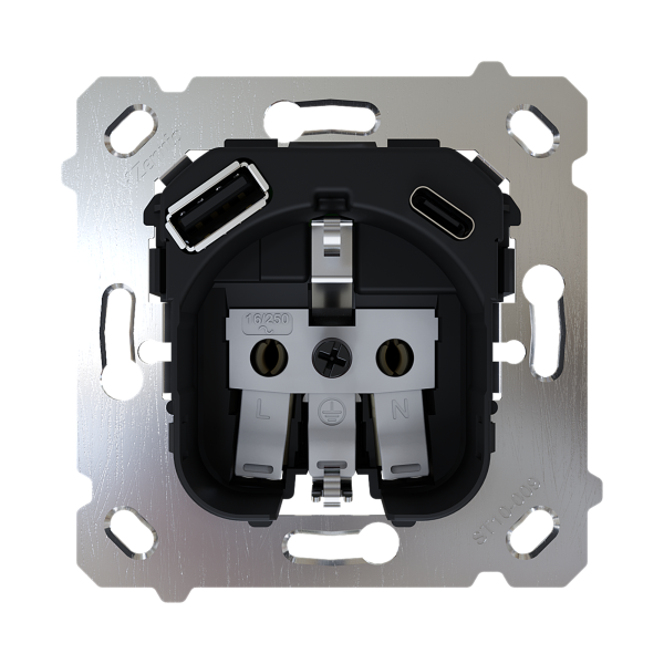 ZS55/ZS70. Schuko socket insert 16 A / 250 V ~ with USB C and A (without cover) by Zennio