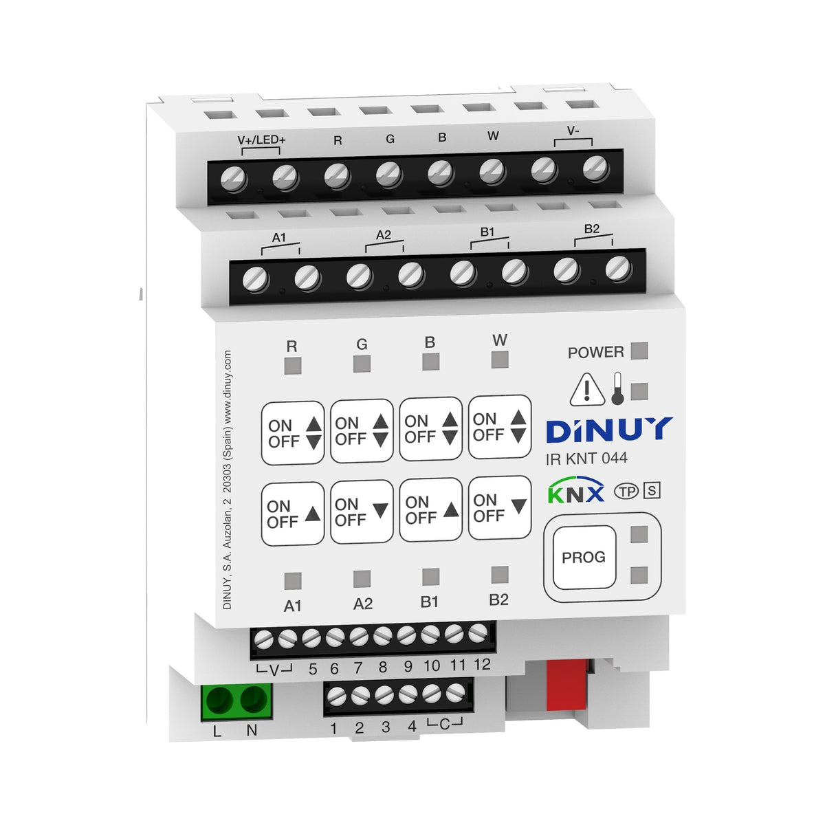 KNX multifunction actuator, 4 relays + 4 RGBW PWM outputs, 12 inputs – Dinuy