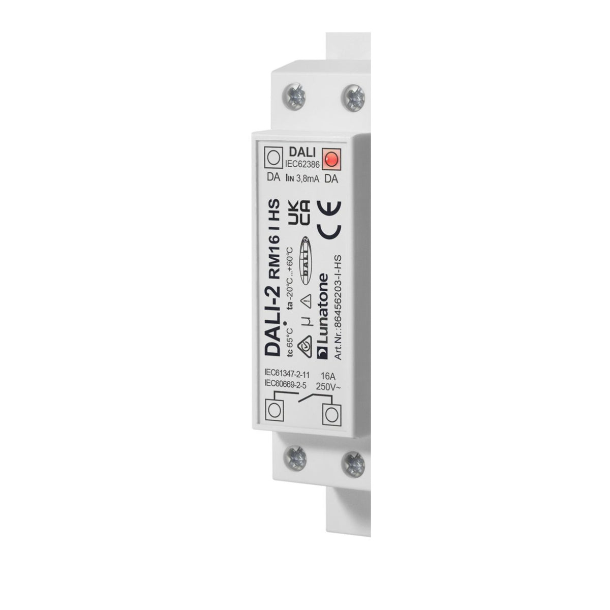 DALI-2 relay module 16 A, high inrush, standby feature, DIN rail – Lunatone